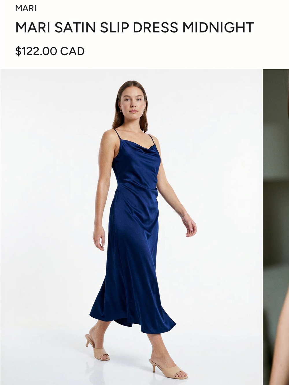 Satin Teal Midi Slip Dress with Draped Side Detail - Picture 4 of 6